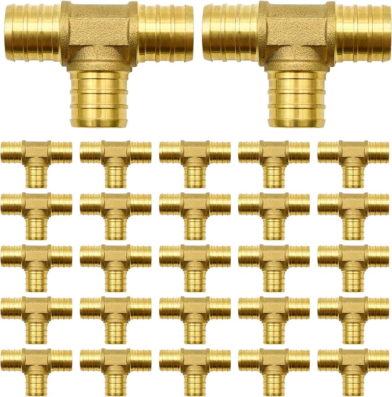 Ruby Q 25 Pack 3/4" PEX Fittings, Brass Tee Fittings, for PEX Tubing Pipe - Image 1